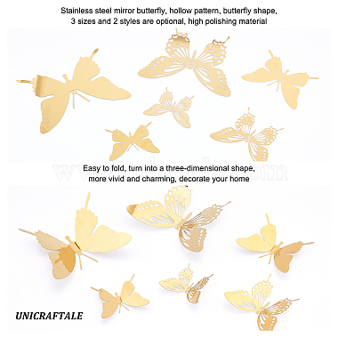 Unicraftale 12Pcs 6 Style Stainless Steel Butterfly Wall  Decoration Pendants(STAS-UN0036-52G)-4
