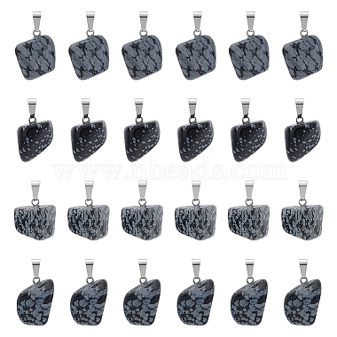 Stainless Steel Color Nuggets Snowflake Obsidian Pendants