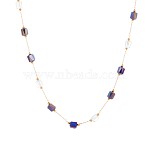 304 Stainless Steel & Glass Link Chain Necklaces for Women, Column, Ion Plating(IP), Long-Lasting Plated, Real 18K Gold Plated, Colorful, 17.72 inch(45cm)(STAS-OY015-58G)