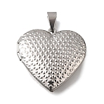 316 Stainless Steel Locket Pendants, with 201 Stainless Steel Snap on Bails Stainless Steel Photo Frame Charms, Textured Heart, Stainless Steel Color, 29x28.5x7mm, Inner Diameter: 16.5x21mm(STAS-N0016-18A-P)
