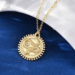 Brass Micro Pave Clear Cubic Zirconia Flat Round with Snake Pendant Necklaces, Real 18K Gold Plated, 17.48 inch(44.4cm), Pendant: 23.5x21.5mm(NJEW-S438-02A-G)