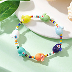 Rabbit Porcelain & Glass Seed Beads Stretch Bracelets for Women, Colorful, Beads: 12.5x13mm, Inner Diameter: 2-3/8 inch(5.9cm)(BJEW-TA00705)