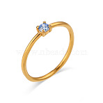 Flat Round 304 Stainless Steel Micro Pave Cubic Zirconia Finger Rings, Golden, Cornflower Blue, US Size 9(18.9mm)(FS-WG2DA17-15)