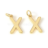 Brass Charms, with Jump Rings, Letter, Real 18K Gold Plated, Letter.X, X: 10x6.5x1mm, Hole: 2.5mm(KK-I672-01X-G)