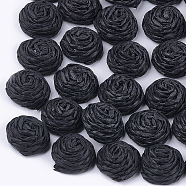 Handmade Paper Woven Cabochons, Covered with ABS Plastic, Half Round with Flower, Black, 15~16x7.5~8mm(WOVE-T008-01A)