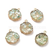 Transparent Resin Pendants, Nuggets Charm, with Light Gold Tone Iron Findings and Gold Foil, Dark Sea Green, 21~23x17~20x5.5mm, Hole: 1.6mm(CRES-F022-03E)