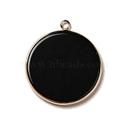 Natural Obsidian Pendants, Flat Round Charms, with Golden Plated Brass Frame, 35x31x3~3.5mm, Hole: 2.5mm(G-A213-01G-01)