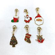 6Pcs 6 Styles Christmas Theme 316 Surgical Stainless Steel Enamel Pendant Decorations, Lobster Clasps Charms, for Keychain, Purse, Backpack Ornament, Mixed Color, 26~34mm, 1pc/style(HJEW-UN0001-11)