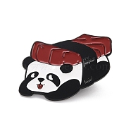 Panda with Sushi Enamel Pin, Cute Animal Alloy Enamel Brooch for Backpack Clothes, Electrophoresis Black, Brown, 22.5x35x10.5mm, Pin: 1mm(JEWB-I015-36EB)