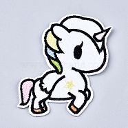 Computerized Embroidery Cloth Iron on/Sew on Patches, Costume Accessories, Appliques, Cartoon Unicorn, White, 81x49x1.3mm(DIY-M006-20)