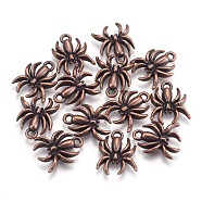 Alloy Pendants, Spider, Lead Free and Cadmium Free, Red Copper, about 18mm long, 14mm wide, 3mm thick, hole: 2mm(X-EA8748Y-R)