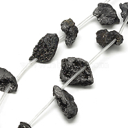 Plated Natural Druzy Agate Beads Strands, Nuggets, Black Plated, 22~30x18~26x12~18mm, Hole: 1mm, about 10pcs/strand, 15.7 inch(G-R430-A04)