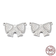 Rhodium Plated 925 Sterling Silver Pendants, Butterfly with Polka Dot Charm, Textured, Real Platinum Plated, 11x16x1.2mm, Hole: 1mm(STER-C003-20P)
