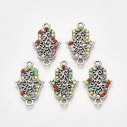 Alloy Links connectors, with Resin, Hamsa Hand/Hand of Fatima/Hand of Miriam, Antique Silver, Colorful, 25x15x2.5mm, Hole: 1.8mm(PALLOY-S118-44)