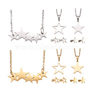 4 Set 4 Style Jewelry Set with 1Pc Necklace, 201 Stainless Steel Star Pendants & Stud Earrings with Stainless Steel Pins, Golden & Stainless Steel Color, 17.72~18.43 inch(45~46.8cm), 9~9.5x9.5~10mm(SJEW-KS0001-02)