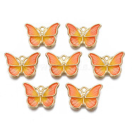 Rack Plating Alloy Enamel Pendants, Cadmium Free & Nickel Free & Lead Free, Butterfly, Orange, 15x20x3mm, Hole: 1.6mm(ENAM-T011-168A)