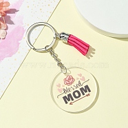 Acrylic Keychain, with Medium Violet Red Tassel, Flat Round, Word, 10cm(KEYC-YW00085-01)