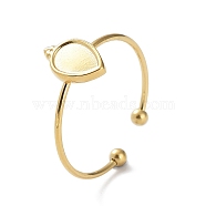 304 Stainless Steel Open Cuff Ring Components, Bezel Cup Ring Settings, Teardop, Real 14K Gold Plated, Inner Diameter: 18mm, Tray: 6.5x4.5mm(STAS-F301-25G)
