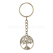 Tibetan Style Alloy Tree of Life Keychains, with Iron Split Key Rings, Antique Bronze, 8cm, Pendant: 29x25x1.5mm(KEYC-JKC00693-01)