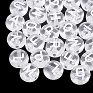 Transparent Acrylic Beads, Horizontal Hole, Mixed Letters, Flat Round, Clear, 7x4mm, Hole: 1.5mm, about 3700pcs/500g(TACR-N002-04B)