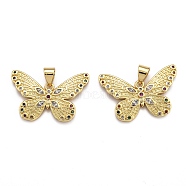 Brass Micro Pave Clear Cubic Zirconia Pendants, Long-Lasting Plated, Butterfly, Real 18K Gold Plated, 16x24x2mm, Hole: 3.5x4mm(ZIRC-J025-09G)
