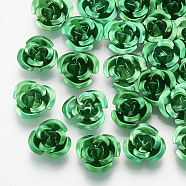 Aluminum Beads, 3-Petal Flower, Medium Sea Green, 11~12x5.5mm, Hole: 1mm, about 950pcs/bag(FALUM-T001-01C-03)