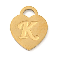 Ion Plating(IP) 304 Stainless Steel Pendants, Laser Cut, Heart with Letter Charm, Golden, Letter K, 15x12x1mm, Hole: 3x3.5mm(FIND-M017-01G-K)