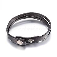 Leather Cord Snap Bracelets, with Alloy Clasps, Black, 8-1/4 inch(213mm)x12mm(BJEW-P099-10B)