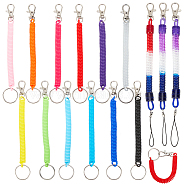 15Pcs 13 Style Plastic Spiral Retractable Spring Coil Keychain, Theftproof Anti-lost Stretch Cord Safety Key Ring, with Metal Lobster Clasp, Mixed Color, 17~24x1cm(KEYC-CP0001-02)
