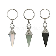 Cone Pendulum Natural & Synthetic Mixed Gemstone Keychain, with Iron Split Key Rings, 9.3cm(KEYC-TA00017)