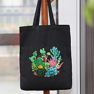 DIY Cactus & Succulent Plants Pattern Tote Bag Embroidery Kit, including Embroidery Needles & Thread, Cotton Fabric, Plastic Embroidery Hoop, Black, 390x340mm(PW22121382191)