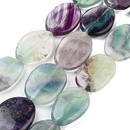 Natural Fluorite Beads Strands, Flat Oval, 25~30x19~23x6~7.5mm, Hole: 1.2mm, about 13~14pcs/strand, 14.57''~15.75''(37~40cm)(G-Z061-C10-07)