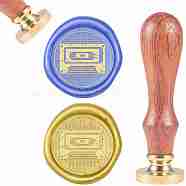 DIY Scrapbook, Brass Wax Seal Stamp and Wood Handle Sets, Tape, Golden, 8.9x2.5cm, Stamps: 25x14.5mm(AJEW-WH0100-624)