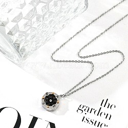 304 Stainless Steel Clear Cubic Zirconia Compass Pendant Cable Chain Necklaces for Women, Black, 17.83 inch(45.3cm)(NJEW-F331-03EBP)