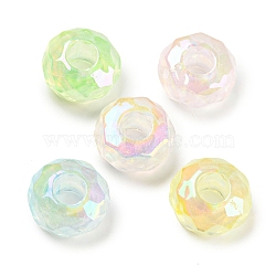 UV Plating Rainbow Iridescent Acrylic European Beads, Large Hole Beads, Rondelle, Mixed Color, 15x8mm, Hole: 6mm(MACR-P040-01)