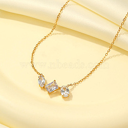 Cubic Zirconia Rectangle Pendant Necklaces, with 304 Stainless Steel Chains, Golden, 17.72 inch(45cm)(UB7393)