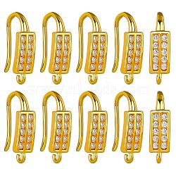 10 Pairs Brass Micro Pave Clear Cubic Zirconia Earring Hooks, Ear Wire, with Horizontal Loops, Rectangle, Real 18K Gold Plated, 16.5mm, Hole: 1mm, Pin: 1.1mm(ZIRC-SZ0005-12)