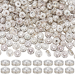 SUNNYCLUE 300Pcs Brass Rhinestone Spacer Beads, Grade B, Silver, 6x3mm, Hole: 1mm(RB-SC0004-83S)