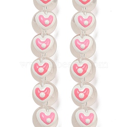 Transparent Glass with Enamel  Beads, Hand Drawn Beads, Heart, Pink, 11.5x14~15x12~12.5mm, Hole: 1.2~1.5mm(GLAA-N0028-04B)