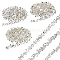 GOMAKERER 3 Strands 3 Styles Iron Rhinestone Strass Chains, Rhinestone Cup Chain, with Imitation Pearl Beaded, Horse Eye, Crystal, 4~15x7~11mm, about 0.45m/strand, 1 Strand/style(CH-GO0001-01)