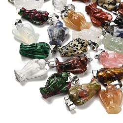 Natural & Synthetic Mixed Gemstone Pendants, with 201 Stainless Steel Finding, Angel, Mixed Dyed and Undyed, 24~25x15~16x7~8mm, Hole: 5x7mm(G-B127-10P)