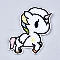 Computerized Embroidery Cloth Iron on/Sew on Patches, Costume Accessories, Appliques, Cartoon Unicorn, White, 81x49x1.3mm(DIY-M006-20)