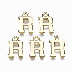 Alloy Charms, Cadmium Free & Nickel Free & Lead Free, Alphabet, Real 16K Gold Plated, Letter.R, 14x9x1mm, Hole: 1.6mm(PALLOY-Q441-025R-NR)