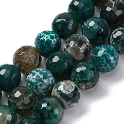 Natural Dragon Veins Agate(Dyed & Heated) Beads Strands, Faceted, Round, Teal, 15~16mm, Hole: 1.5mm, about 25pcs/strand, 14.96''~15.55''(38~39.5cm)(G-K390-A04-01)