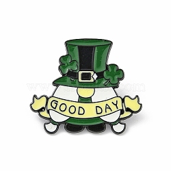 St. Patrick's Day Enamel Pins, Alloy Brooches for Backpack Clothes, Dwarf with Word Good Luck, 29.5x25.5mm(JEWB-R066-01EB-01)