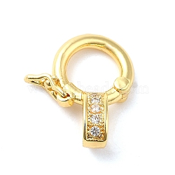 Brass Micro Pave Clear Cubic Zirconia Twister Clasps, Lead Free & Cadmium Free, Long-Lasting Plated, Flat Round, Real 18K Gold Plated, 15x11.5x5mm(KK-Q772-14G)