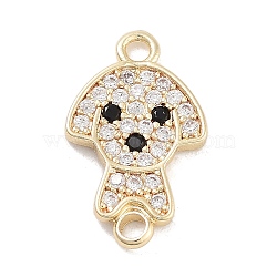 Brass Pave Clear & Black Cubic Zirconia Pet Puppy Connector Charms, Dog Charms, Real 14K Gold Plated, 14.5x8.5x1.5mm, Hole: 1.4mm(KK-Z061-01G-02)