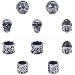 304 Stainless Steel Beads, Large Hole Beads, Mixed Shapes, Antique Silver, 5.628x5.628x2.303cm(STAS-PH0018-12)