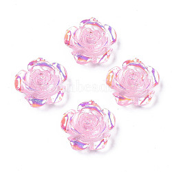 Transparent Resin Cabochons, AB Color Plated, Rose Flower, Pink, 15x14x6mm(CRES-N030-001B-04)