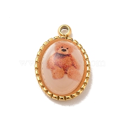 304 Stainless Steel Pave Resin Oval Charms with Bear, Real 14K Gold Plated, 11.5x7.5x4mm, Hole: 1mm(STAS-L022-248G)